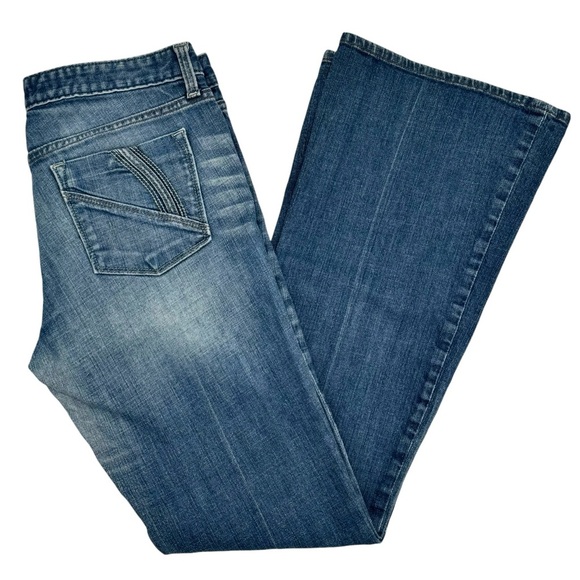 GAP Vintage '00s Low Rise Premium Flare Jeans Dark Wash Stretch Denim | 8 Long - Picture 1 of 8